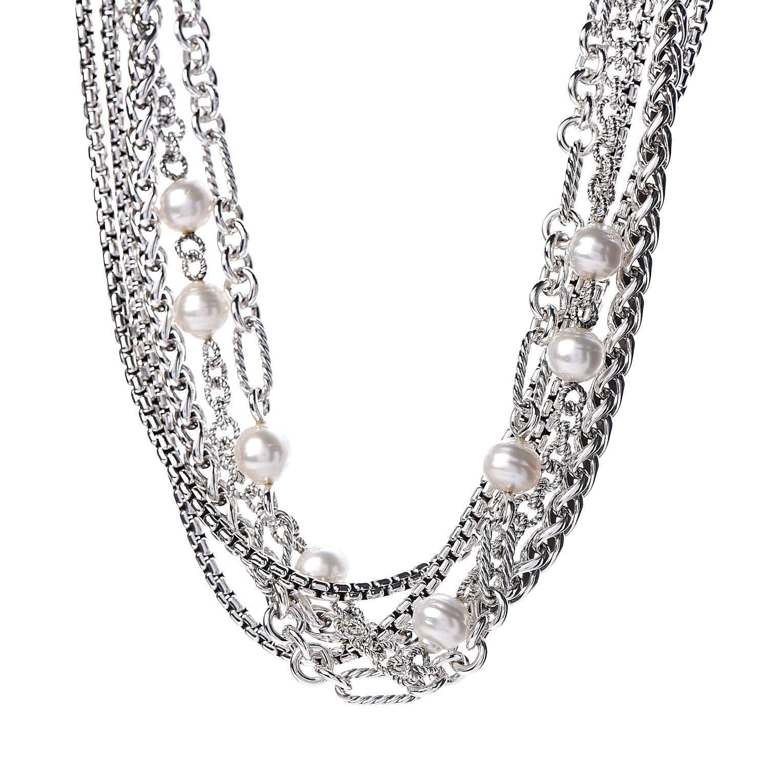 David Yurman Sterling Silver 18K Yellow Gold Freshwater Pearl Multi Chain Necklace 1 of 6