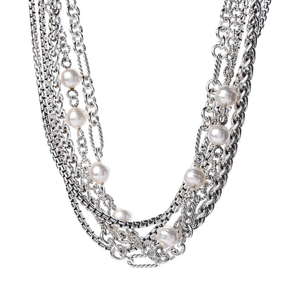 David Yurman Sterling Silver 18K Yellow Gold Freshwater Pearl Multi Chain Necklace 1 of 6