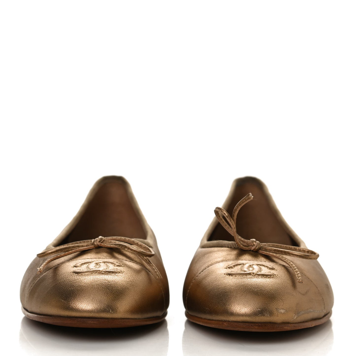 Metallic Lambskin CC Cap Toe Ballerina Flats 41 Bronze
