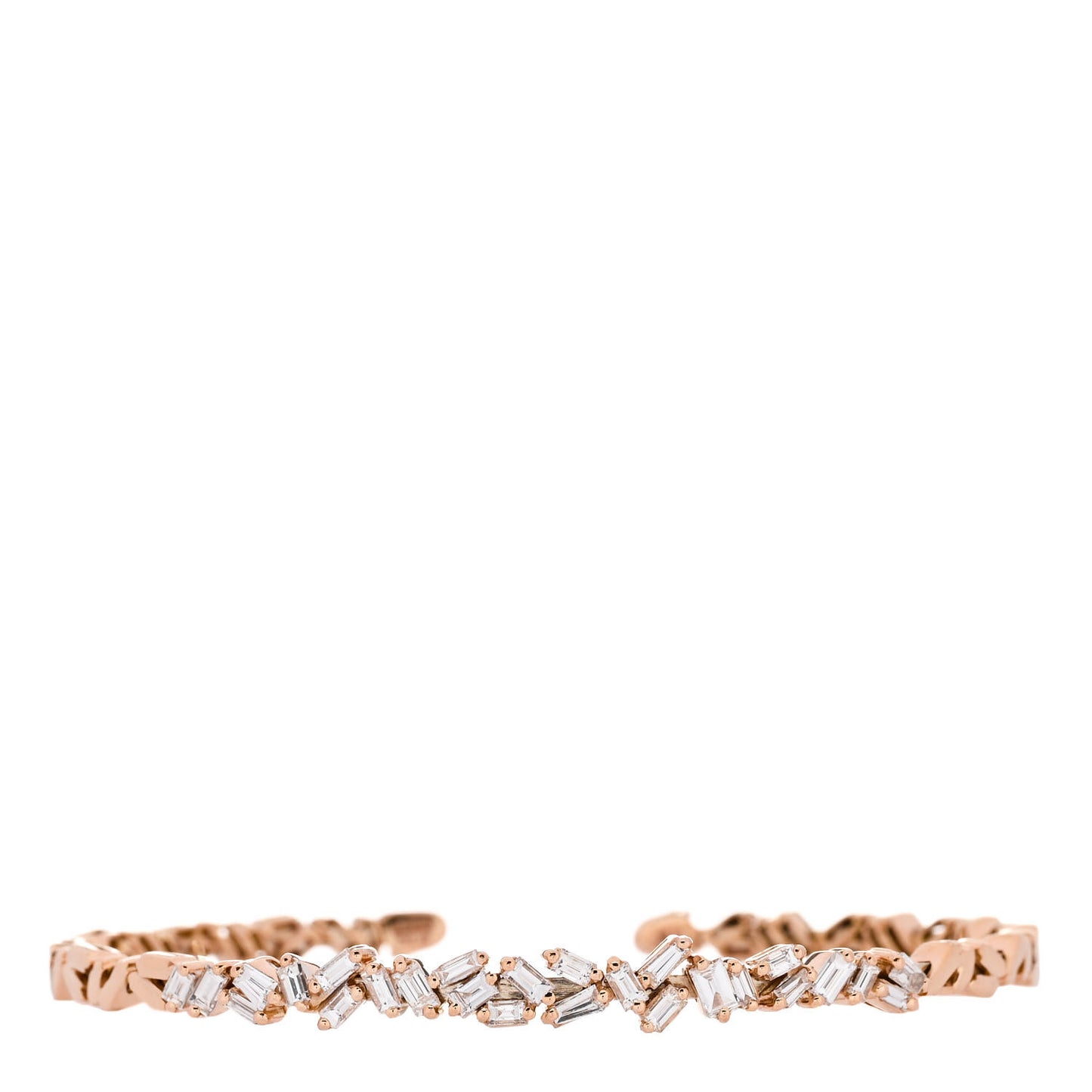 18K Rose Gold Diamond Fireworks Classic Baguette Bangle Bracelet