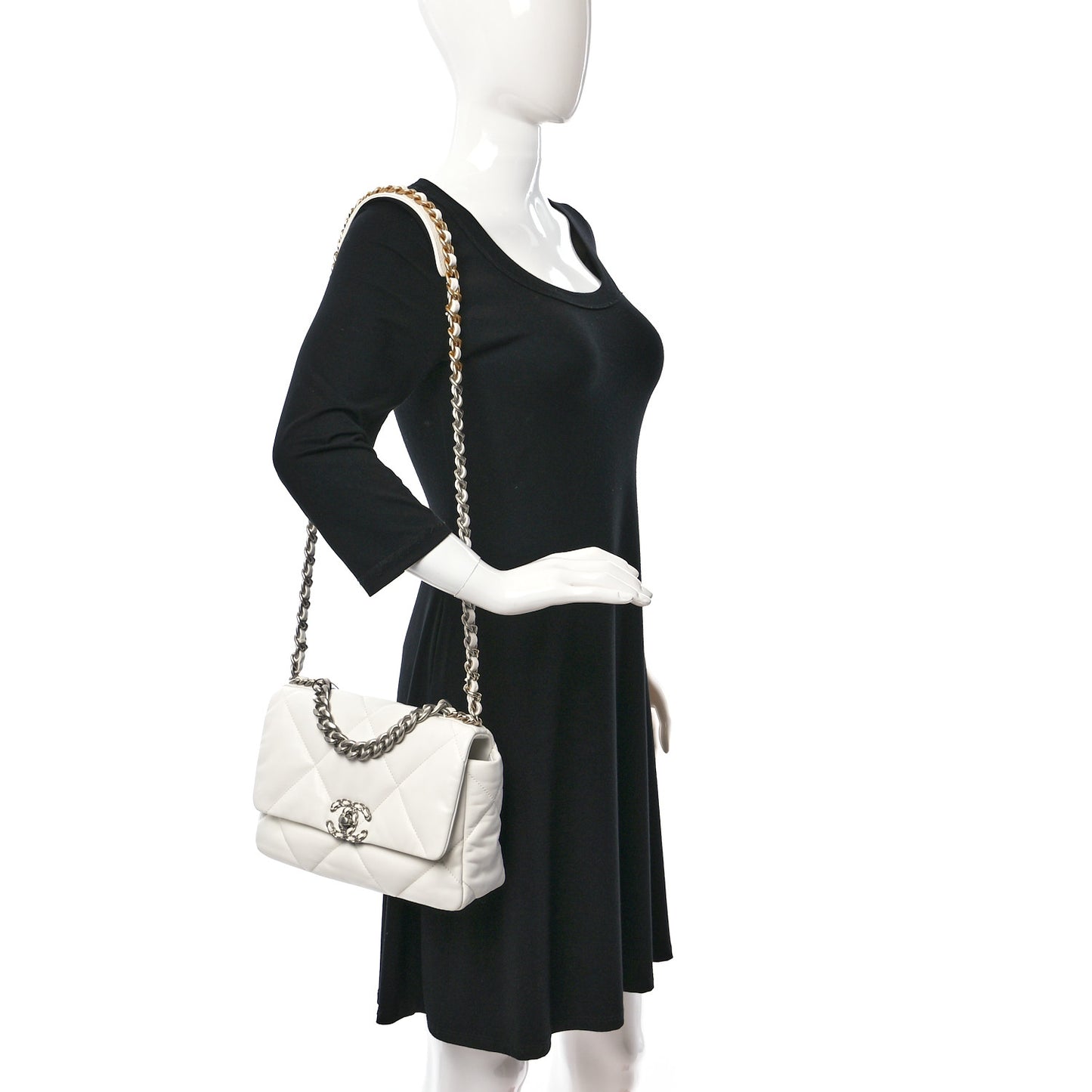 Lambskin Quilted Medium Chanel 19 Flap White
