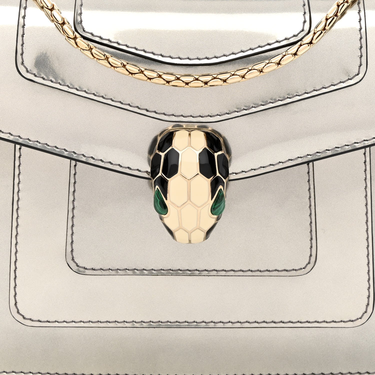 Bulgari Metallic Calfskin Small Serpenti Forever Snake Strap Crossbody Bag Silver 9 of 12