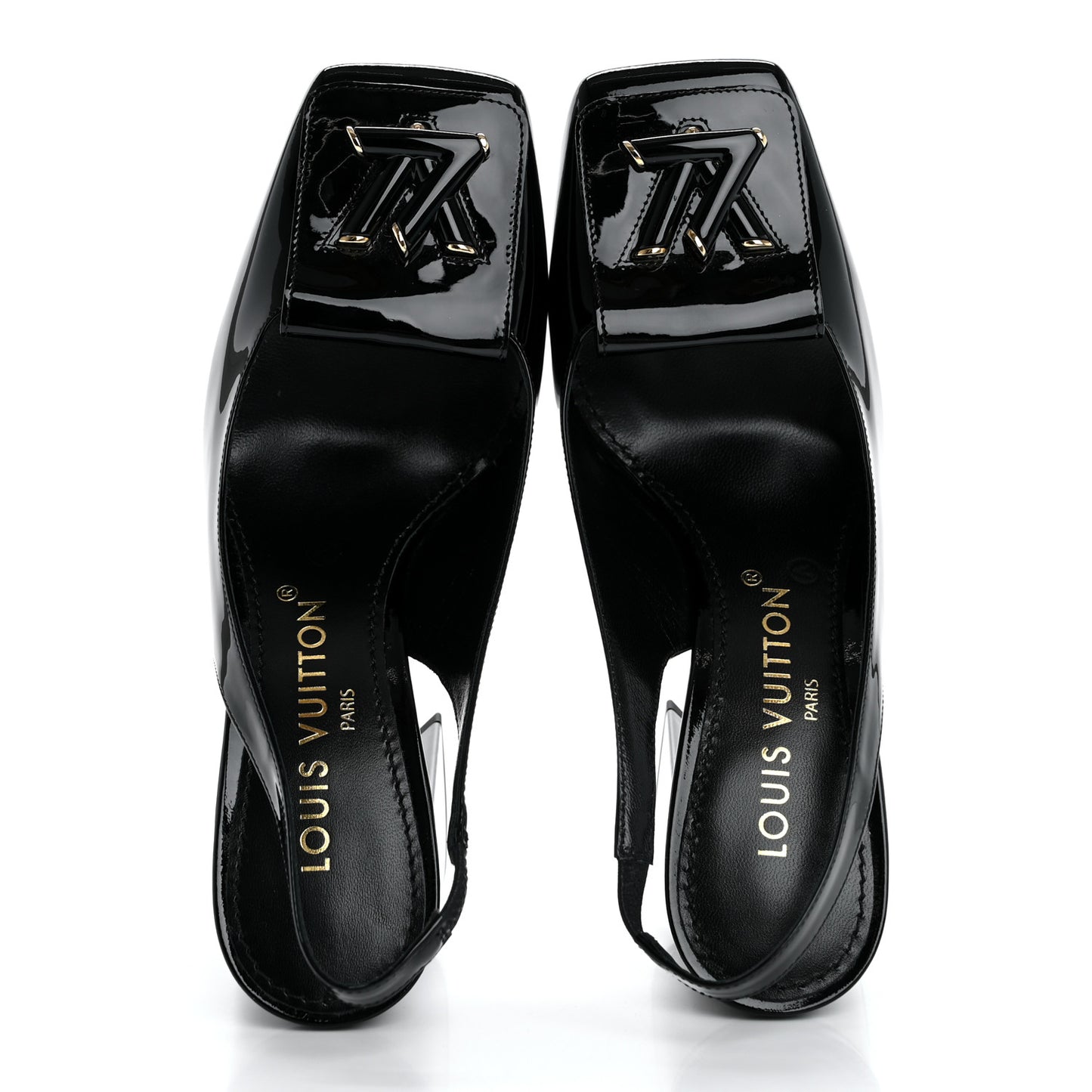 Patent Calfskin Shake Slingback Pumps 36 Black