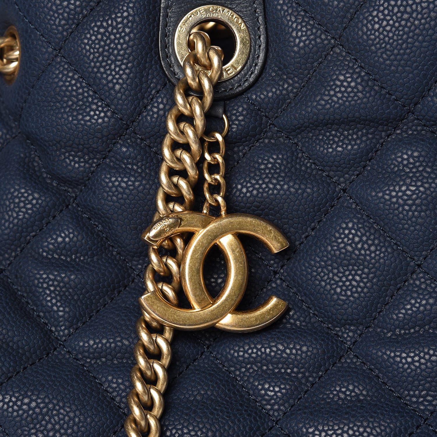 Chanel Iridescent Caviar Quilted Globe Trotter Shopping Tote Navy Blue 13 of 13