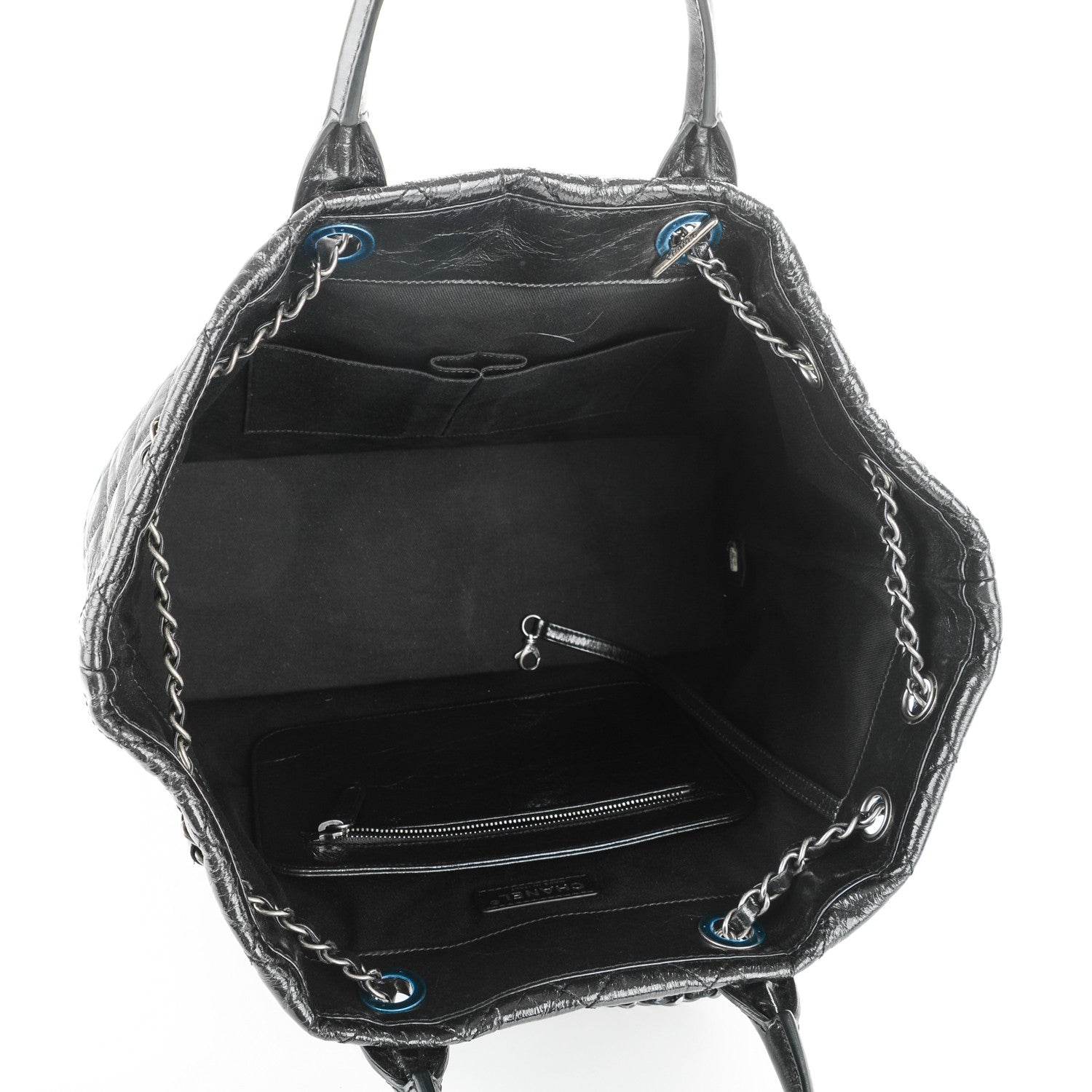 Chanel Glazed Calfskin Quilted Drawstring Shopping Tote Black 5 of 7
