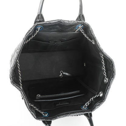 Chanel Glazed Calfskin Quilted Drawstring Shopping Tote Black 5 of 7