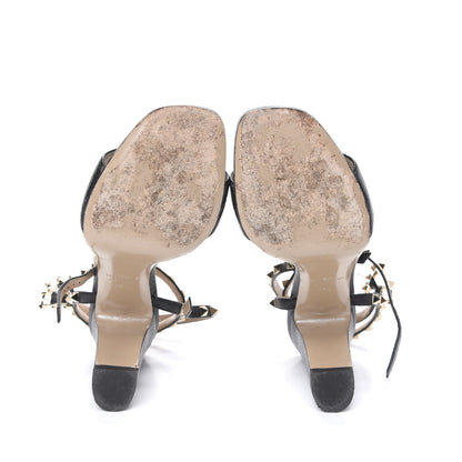 Valentino Garavani Pebbled Calfskin Rockstud Ankle Strap 5/105mm Sandals 40.5 Black 5 of 13