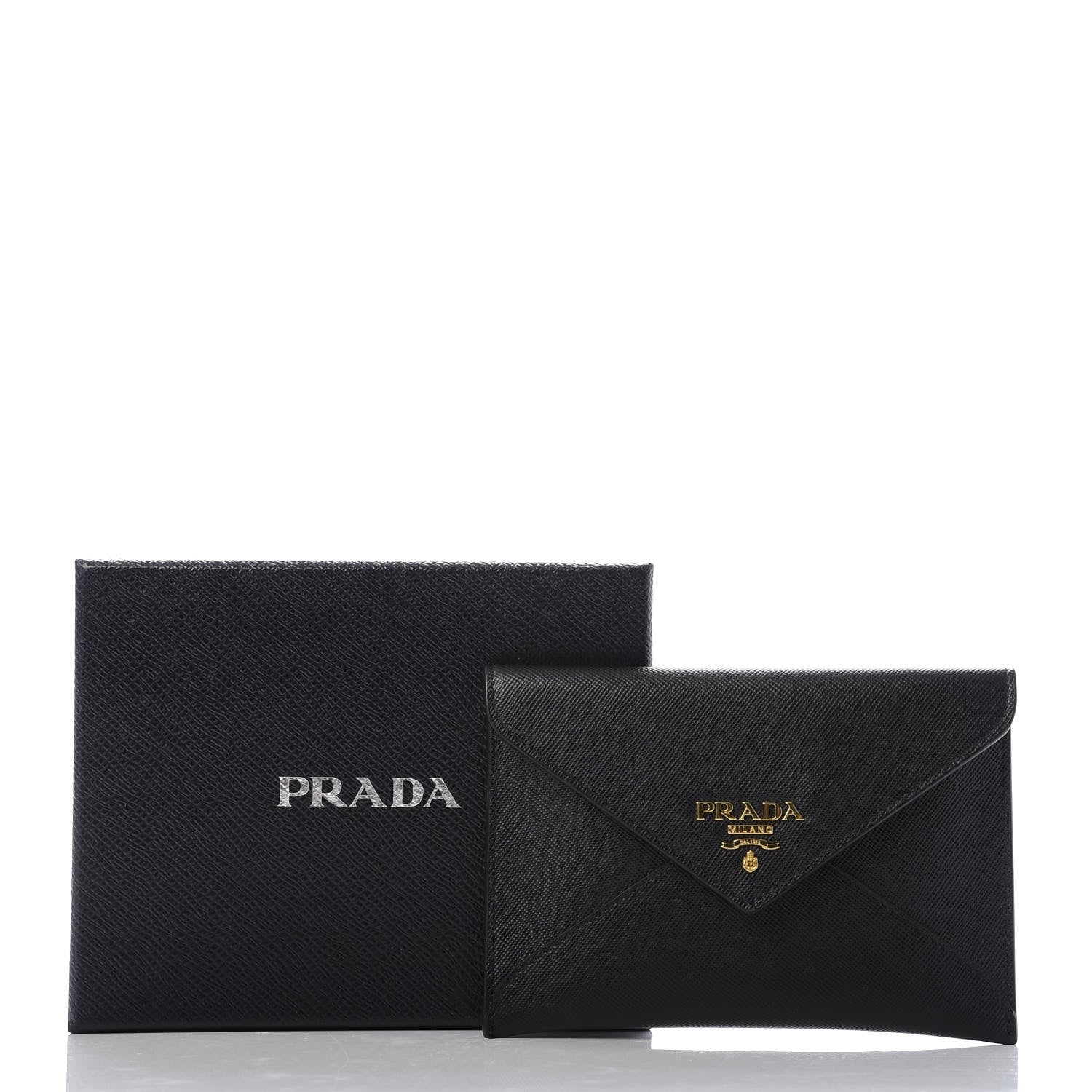 Prada Saffiano Metal Envelope Compact Wallet Black 7 of 7