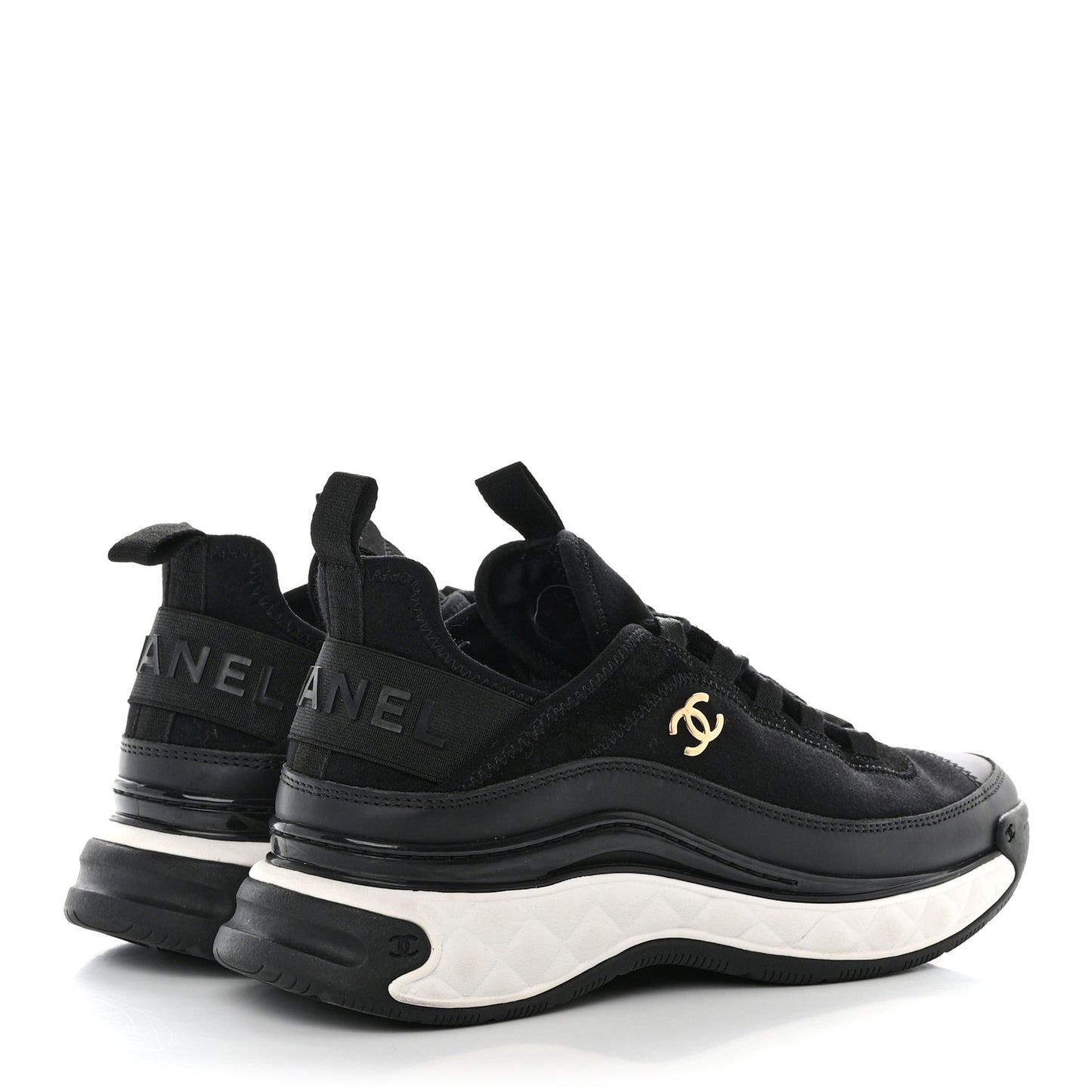 Velvet Calfskin Mixed Fibers CC Sneakers 36.5 Black