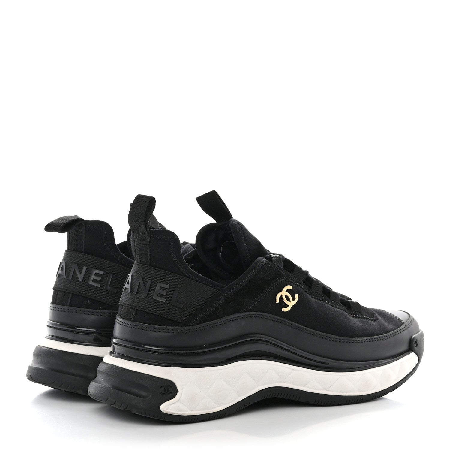 Chanel Velvet Calfskin Mixed Fibers CC Sneakers 36.5 Black 4 of 9