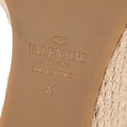 Valentino Garavani Grained Calfskin Rockstud Ankle Strap Espadrille 15/105mm Wedge Sandals 41 Rose Quartz Natural 7 of 11