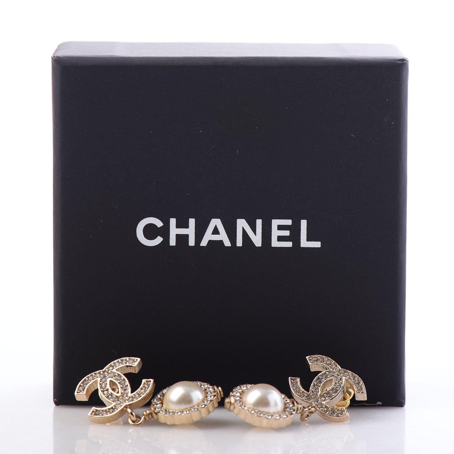 Crystal Pearl CC Drop Earrings Gold