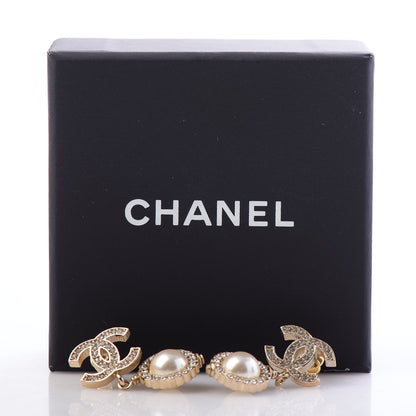 Chanel Crystal Pearl CC Drop Earrings Gold 5 of 5
