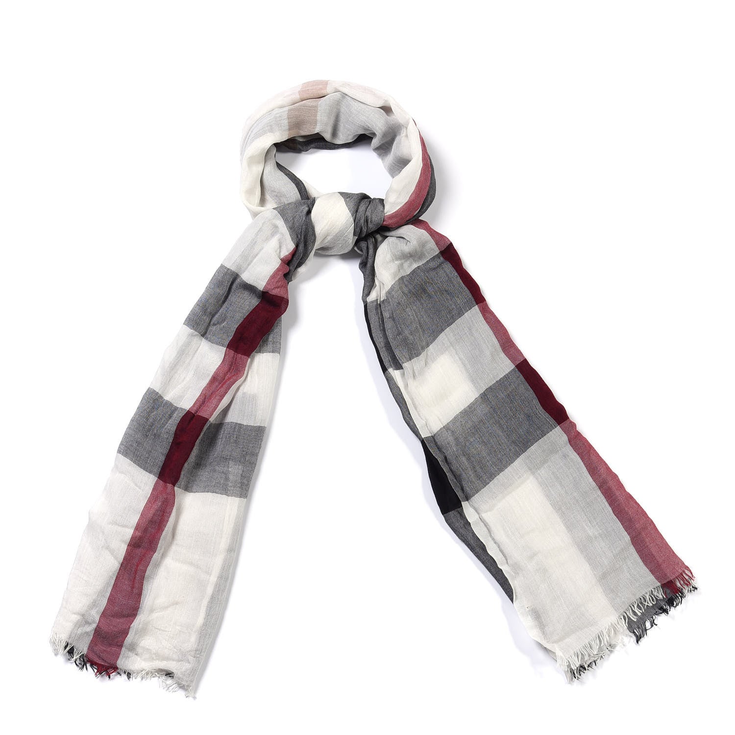 Burberry Wool Silk Gauze Giant Check Lightweight Scarf White 1 of 2