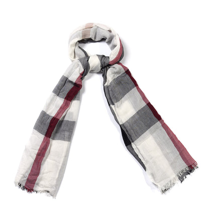 Burberry Wool Silk Gauze Giant Check Lightweight Scarf White 1 of 2