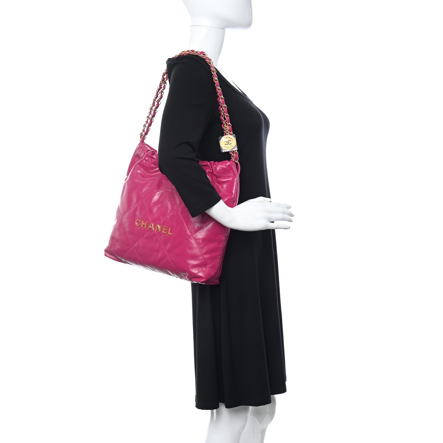 Shiny Calfskin Quilted Small Chanel 22 Coral Pink