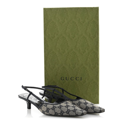 Gucci GG Monogram Malaga Kid Square G 35mm Slingback Pumps 40 Beige Blue 10 of 10