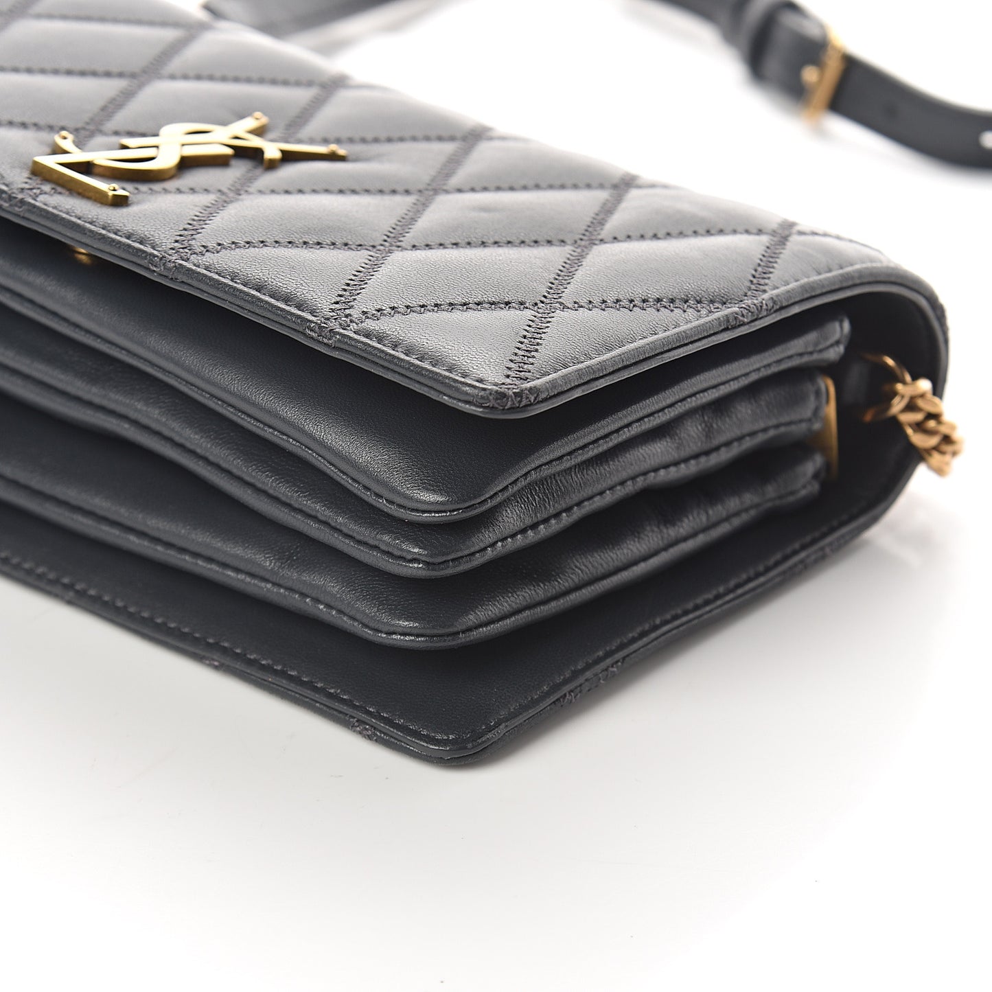 Lambskin Diamond Quilted Monogram Angie Chain Bag Dark Smog