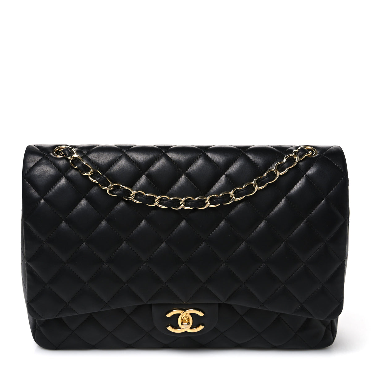 Lambskin Quilted Maxi Double Flap Black