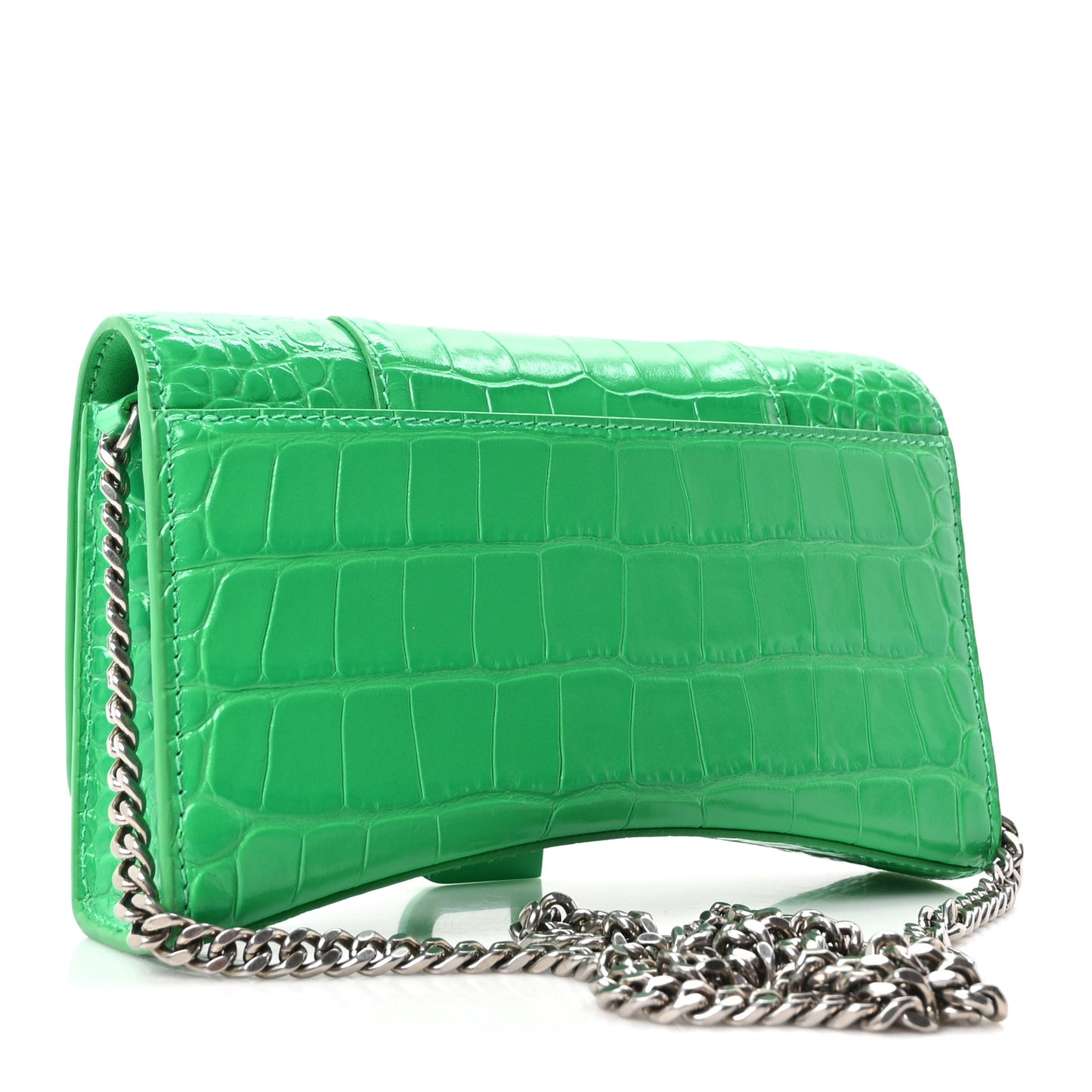 Shiny Calfskin Crocodile Embossed Hourglass Chain Bag Vivid Green