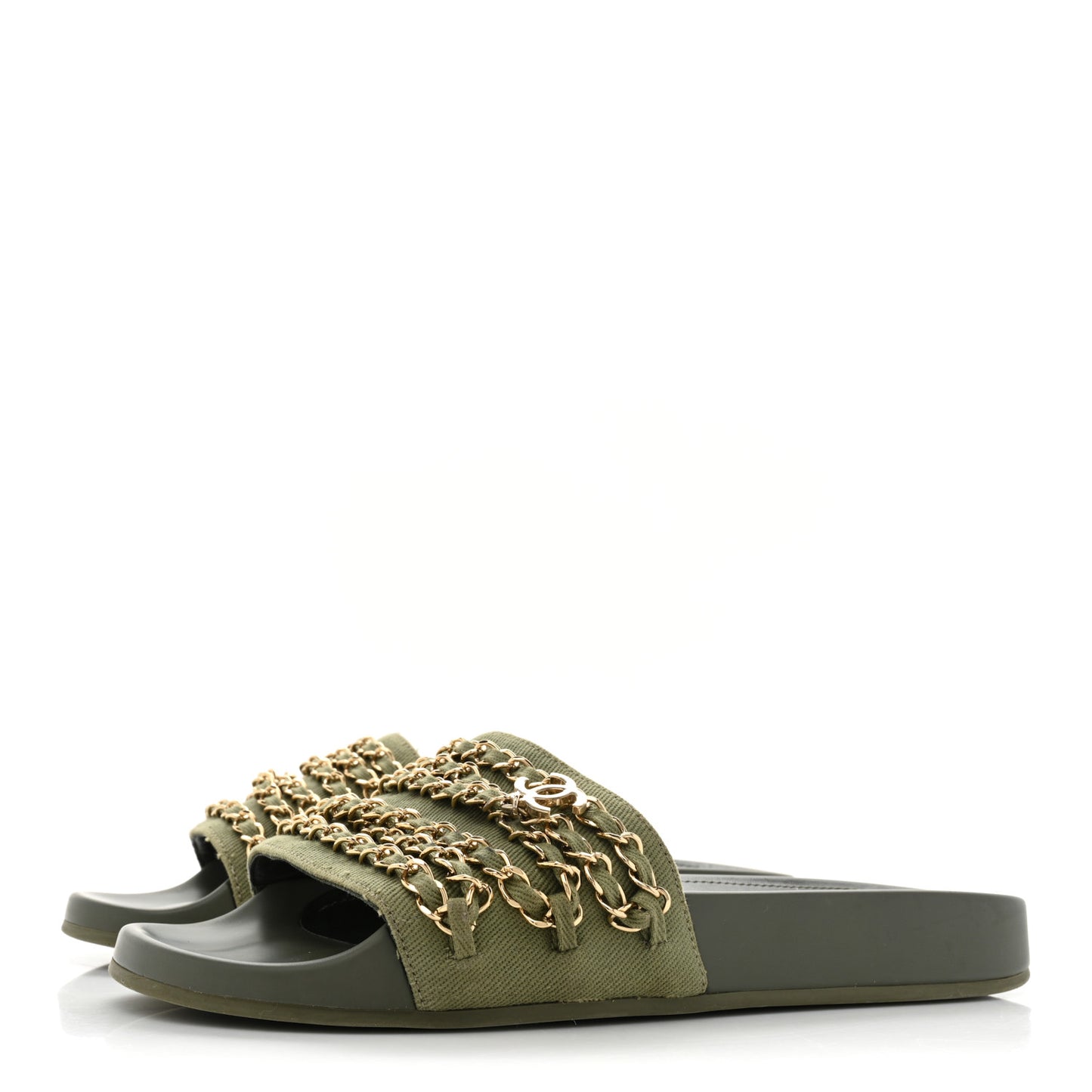 Canvas Chain Flat Sandals 38 Khaki
