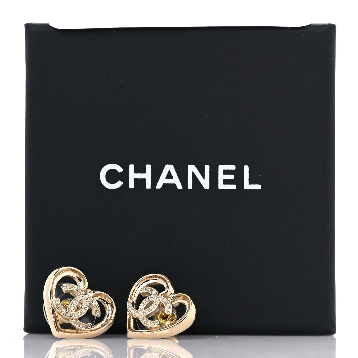 Chanel Metal Crystal CC Logo Heart Earrings Gold 5 of 5