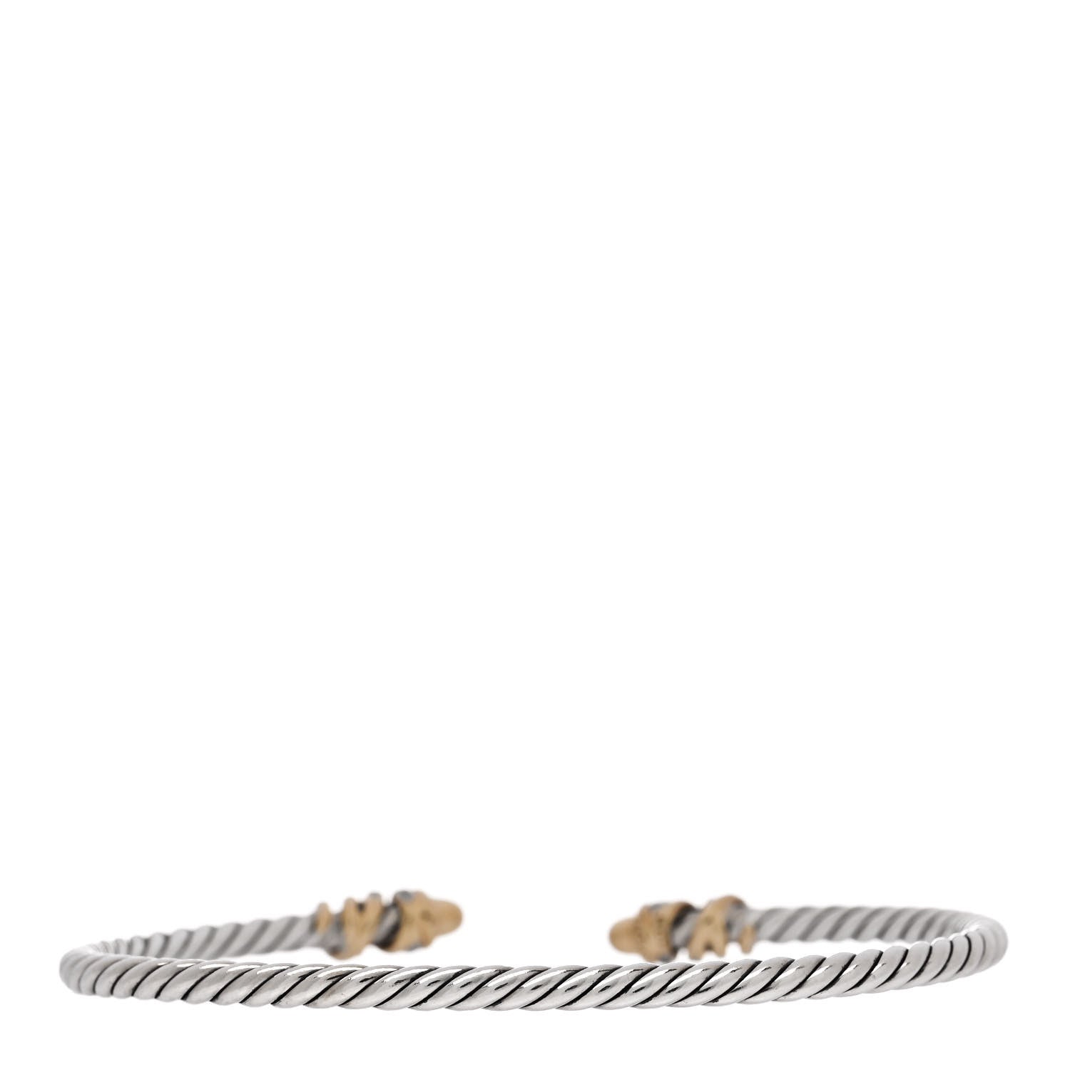 David Yurman Sterling Silver 18K Yellow Gold Diamond 3mm Petite Helena Cuff Bracelet 2 of 4