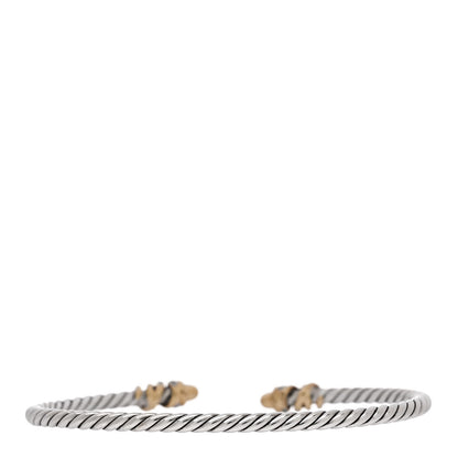 David Yurman Sterling Silver 18K Yellow Gold Diamond 3mm Petite Helena Cuff Bracelet 2 of 4