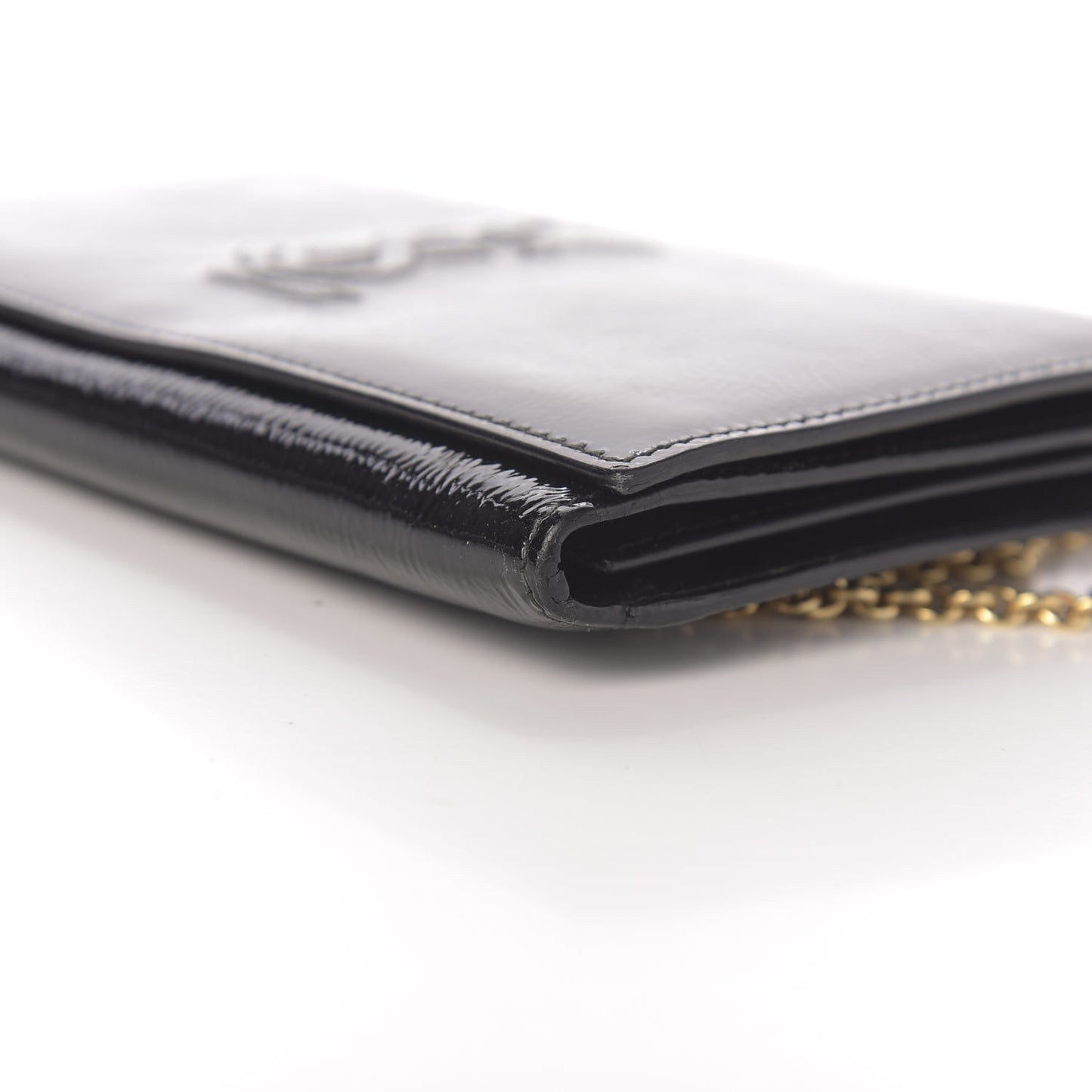 Textured Patent Belle de Jour Chain Clutch Black