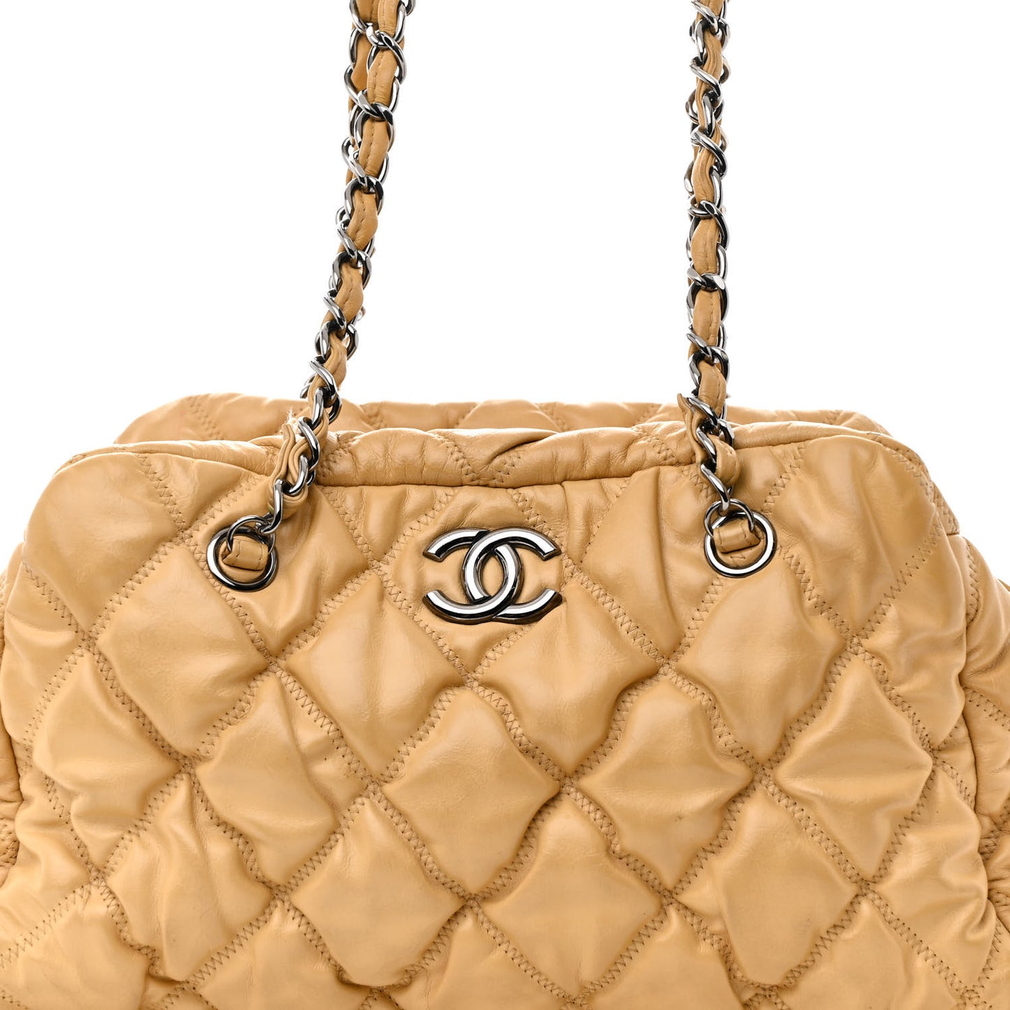 Lambskin Bubble Quilt Bowler Beige