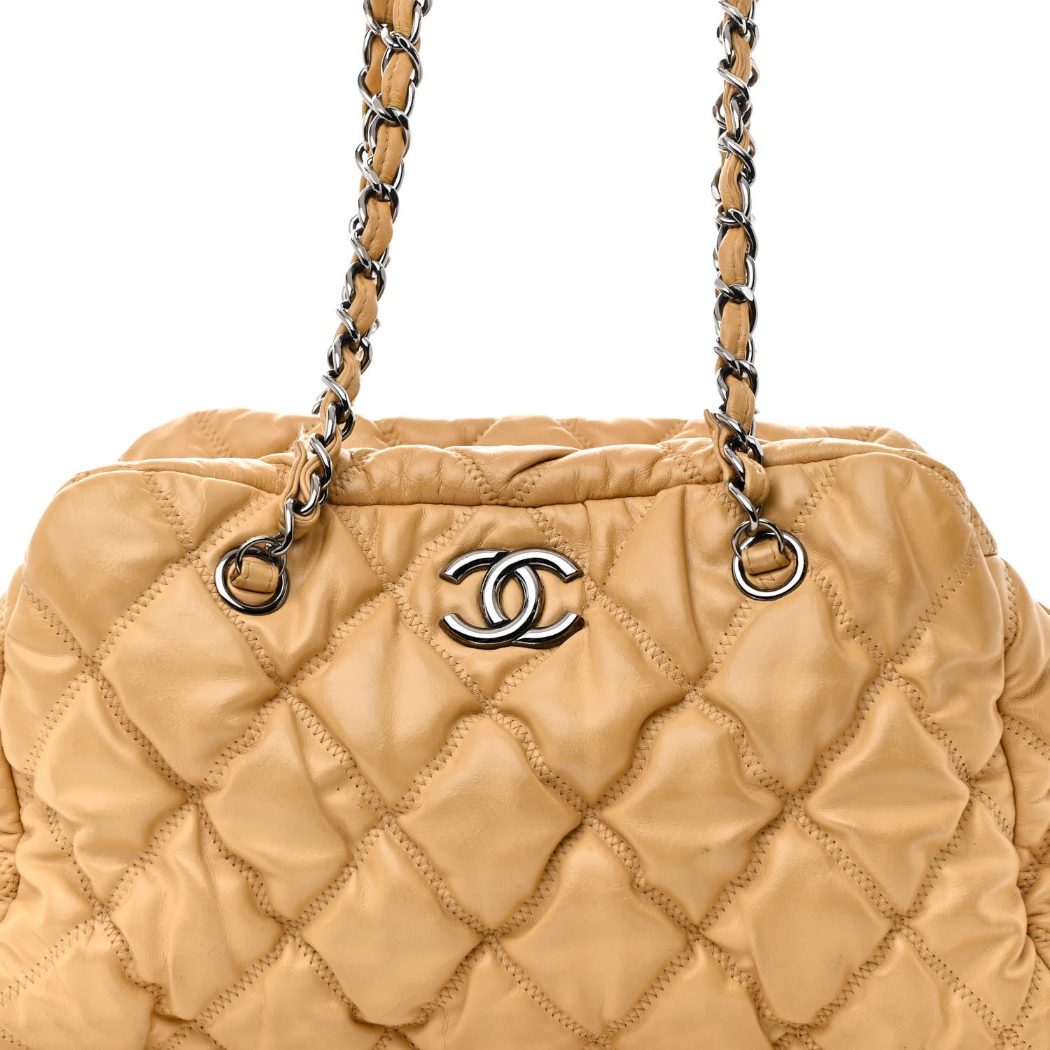 Chanel Lambskin Bubble Quilt Bowler Beige 8 of 12