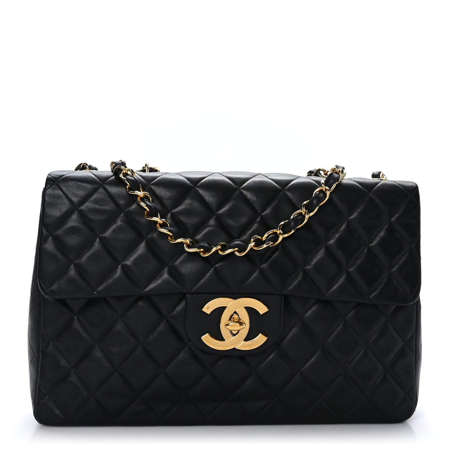Lambskin Quilted XL Jumbo Single Flap Black