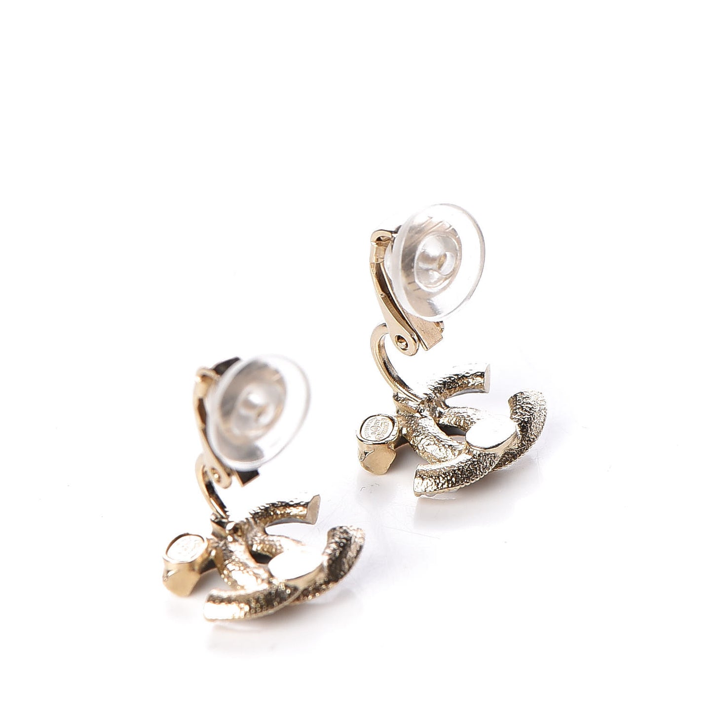 Enamel Pearl CC Clip On Earrings Light Gold Black