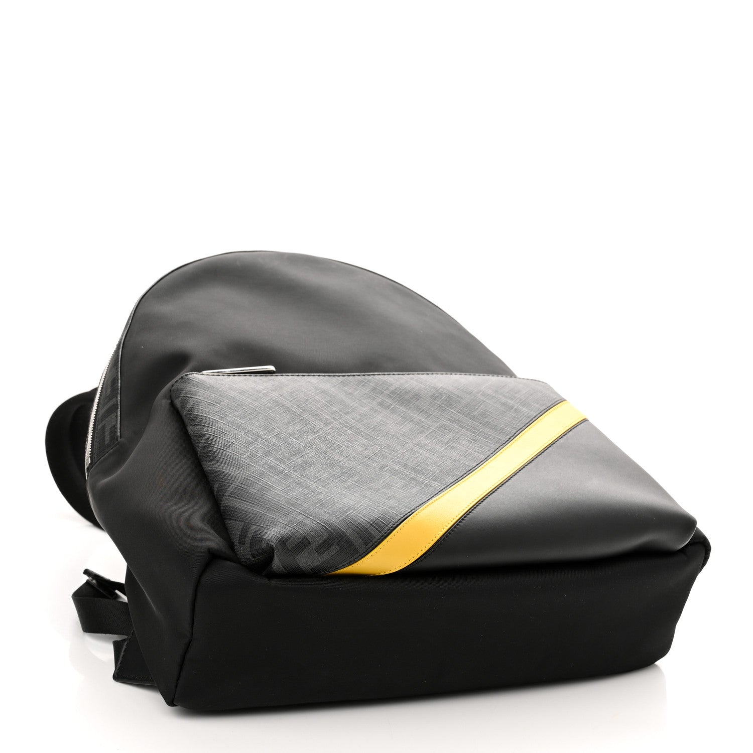 Fendi Glazed Fabric Nylon FF 1974 Diagonal Pouch Pocket Backpack Black Sunflower 4 of 10
