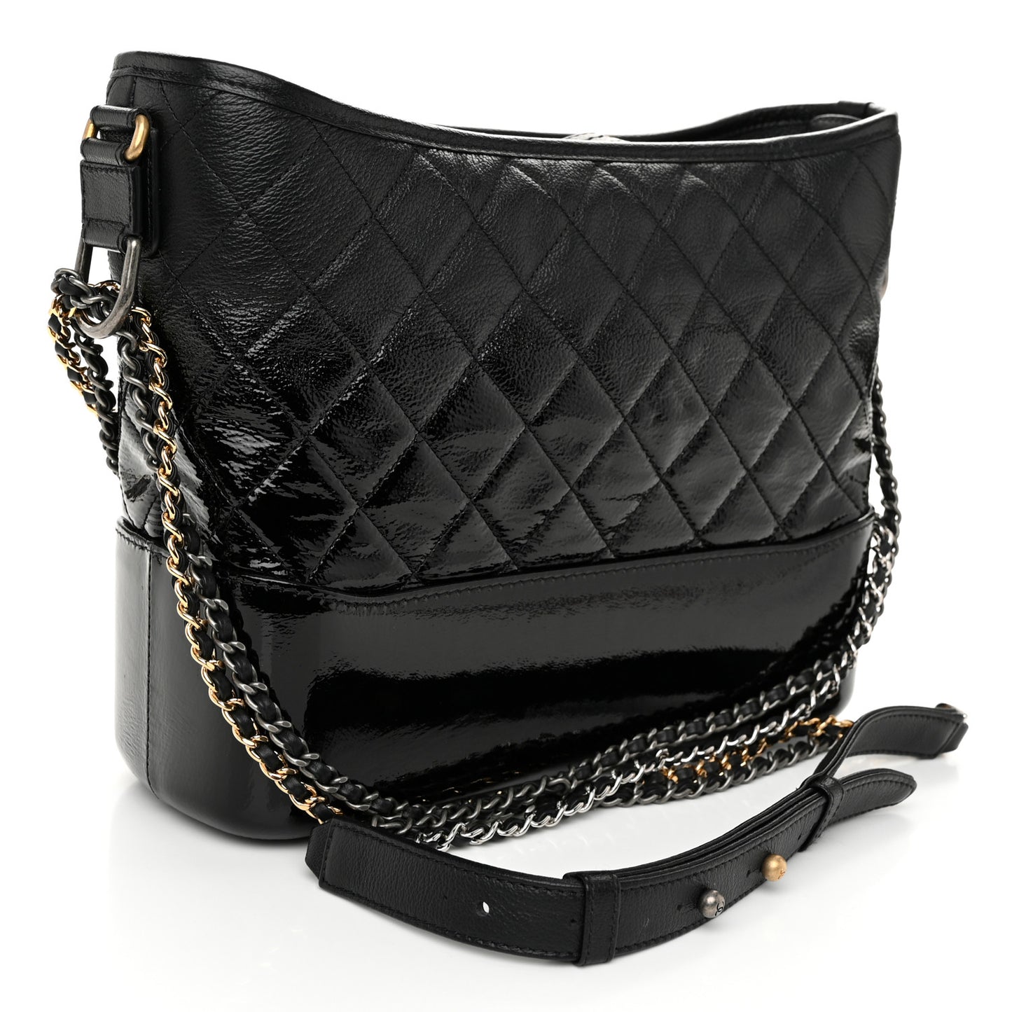 Patent Goatskin Quilted Medium Gabrielle Hobo Black