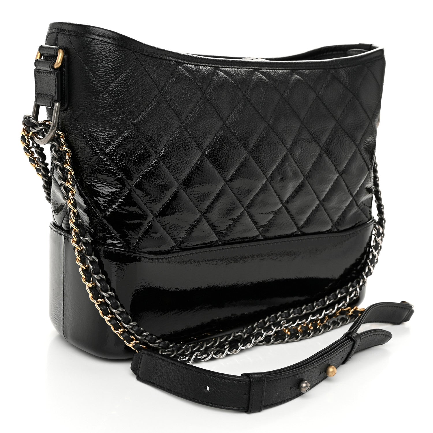 Chanel Patent Goatskin Quilted Medium Gabrielle Hobo Black 3 of 10