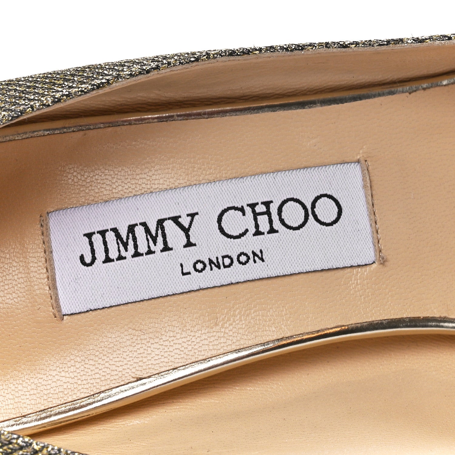 Jimmy Choo Glitter Fabric Evelyn Peep Toe 65 Pumps 38.5 Champagne 7 of 9