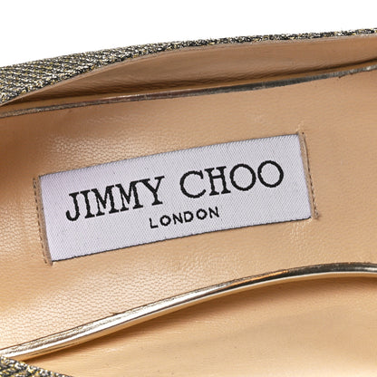 Jimmy Choo Glitter Fabric Evelyn Peep Toe 65 Pumps 38.5 Champagne 7 of 9