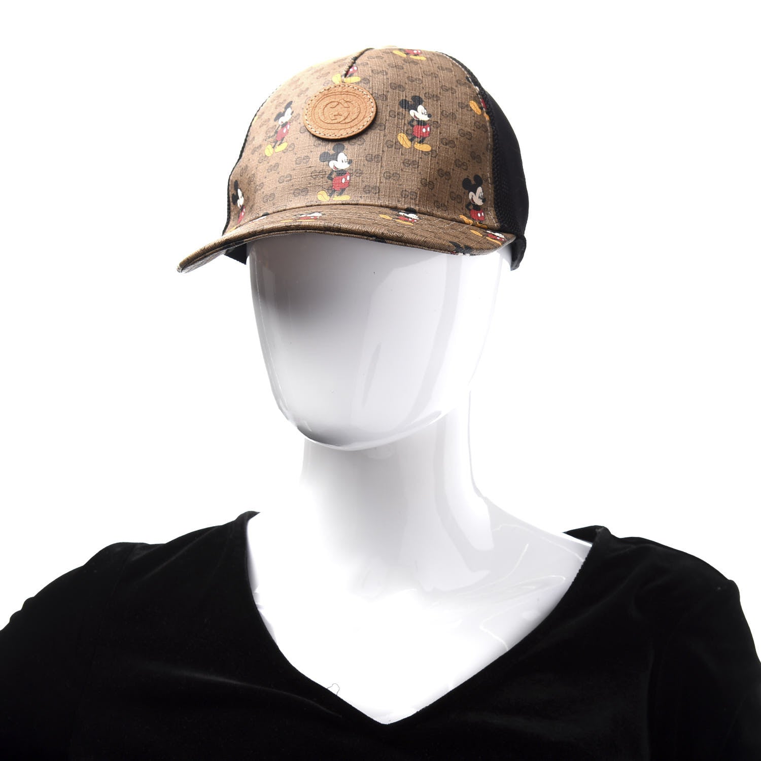Gucci X DISNEY Mini Vintage GG Supreme Monogram Mickey Mouse Baseball Hat M Beige Vintage Sun Oil 2 of 9