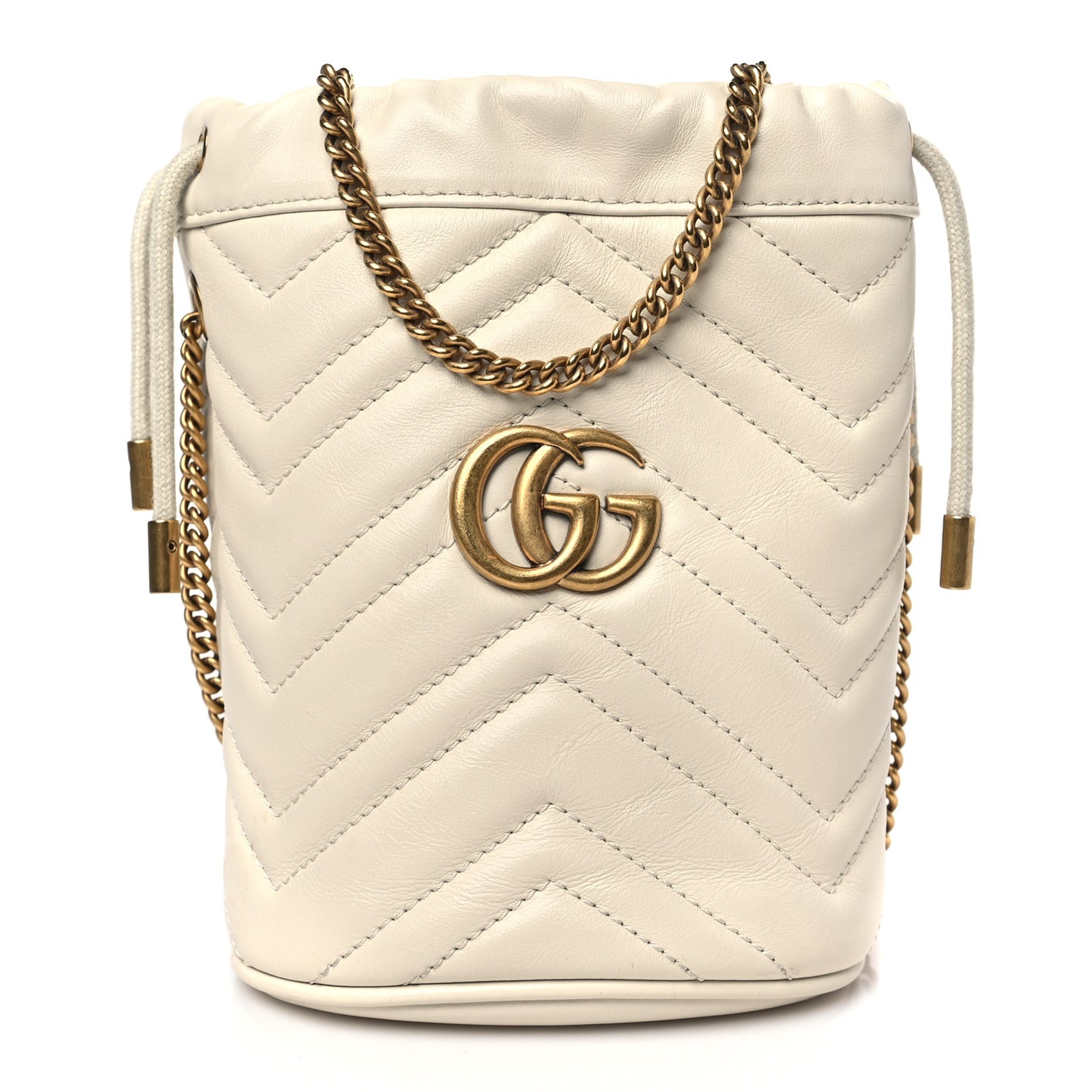 Calfskin Matelasse Mini GG Marmont 2.0 Bucket Bag White