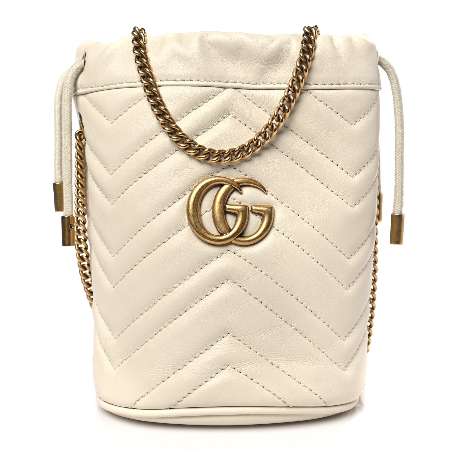 Gucci Calfskin Matelasse Mini GG Marmont 2.0 Bucket Bag White 1 of 8
