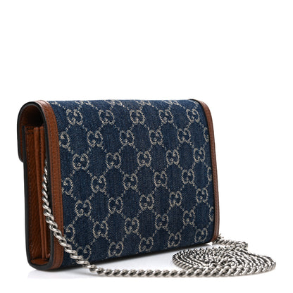 Gucci New Denim GG Monogram Dollar Calfskin Enamel Mini Dionysus Chain Wallet Blue Tea Cuir Epilog Electric Blue 3 of 10