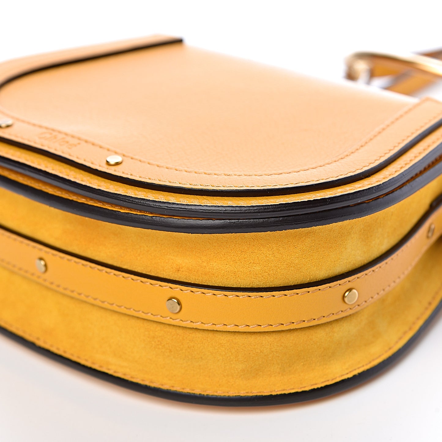 Calfskin Suede Small Nile Bracelet Bag Dusty Yellow