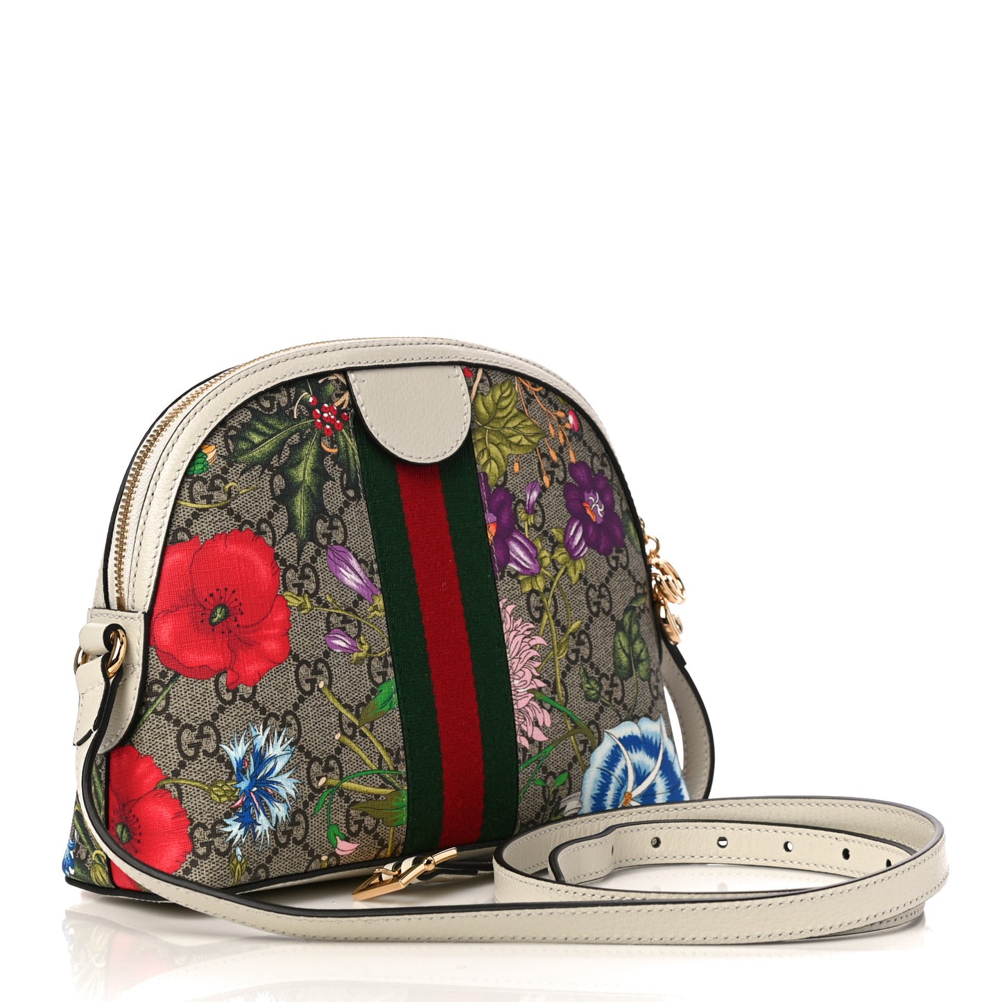 GG Supreme Monogram Flora Web GG Small Ophidia Dome Shoulder Bag White