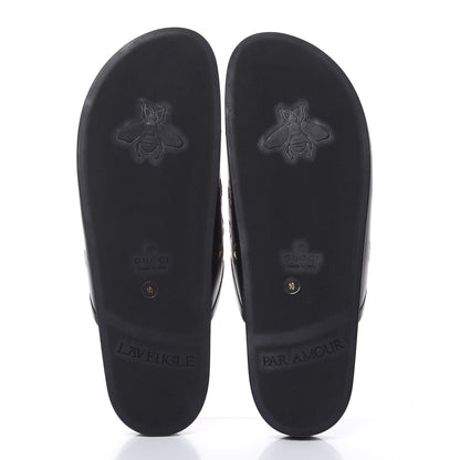 Gucci Calfskin Bee Star Embroidered Mens Horsebit River Slippers 10 Black 5 of 8
