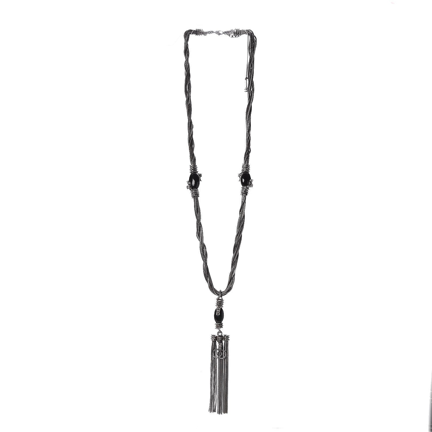 Chanel Ruthenium Enamel CC Tassel Chain Necklace 3 of 6