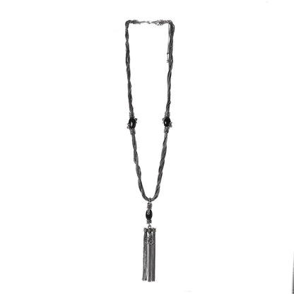 Chanel Ruthenium Enamel CC Tassel Chain Necklace 3 of 6
