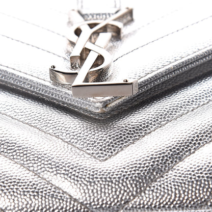 Saint Laurent Metallic Grain De Poudre Matelasse Medium Monogram Satchel Silver 17 of 19
