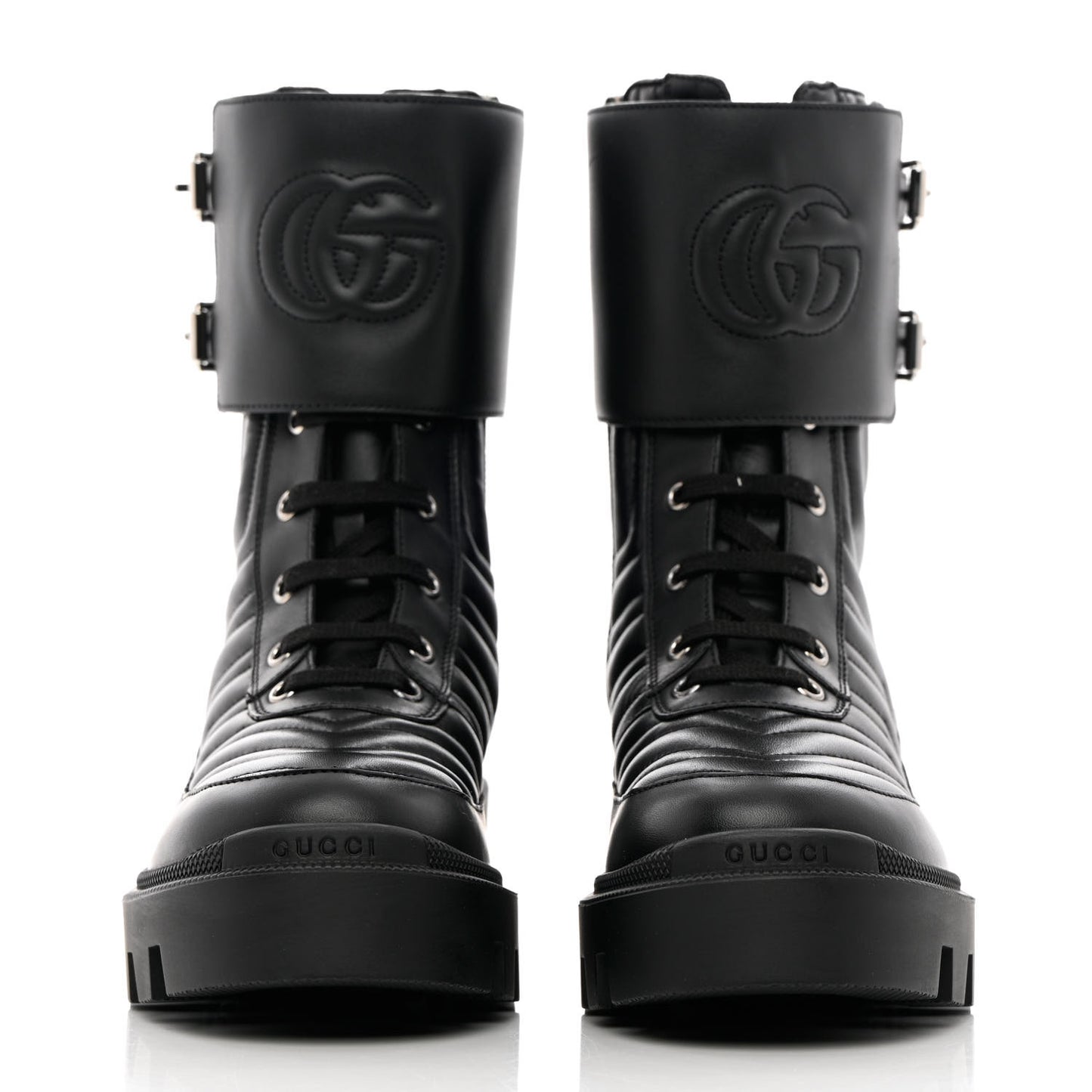 Nappa Frances GG Matelasse Platform Combat Boots 38.5 Black