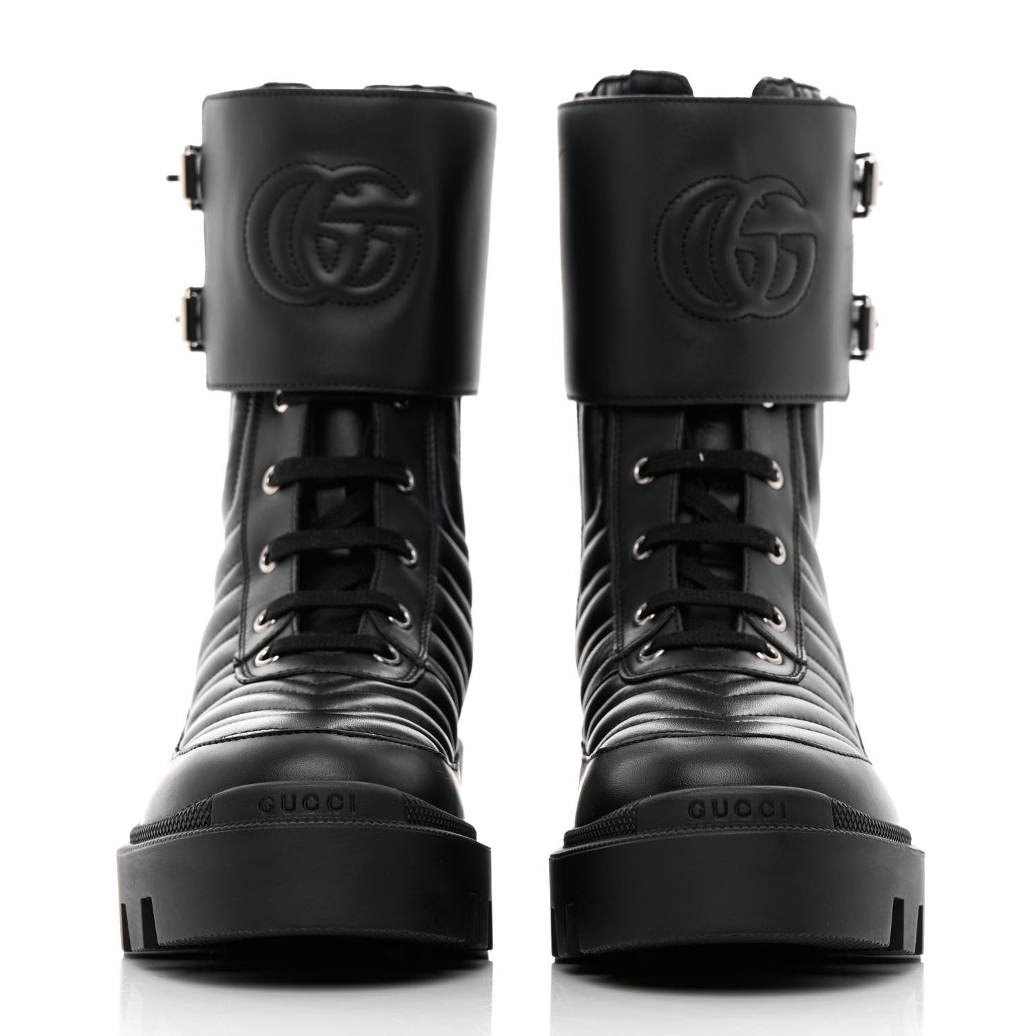 Gucci Nappa Frances GG Matelasse Platform Combat Boots 38.5 Black 2 of 11
